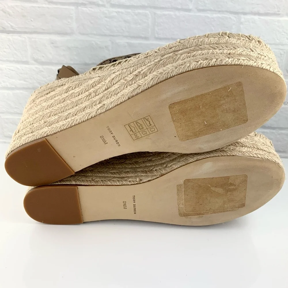 NEW! Tory Burch Basketweave Beige Espadrilles Wedges Size 8.5 $348